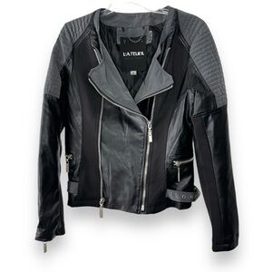 L’atelier faux leather trim motto jacket size m